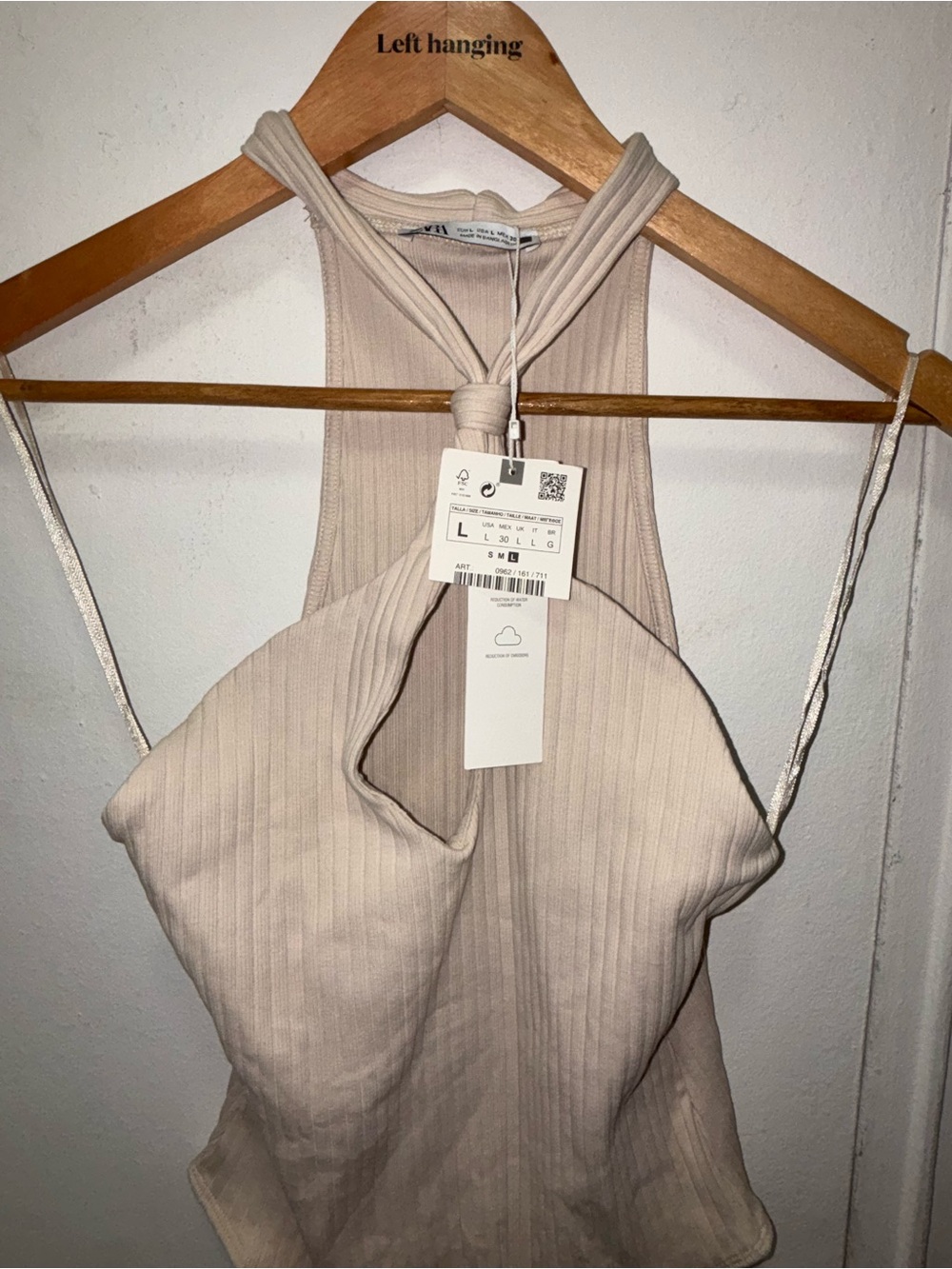 NWT Zara crisscross ribbed halter bodysuit cream beige large - Picture 2 of 3
